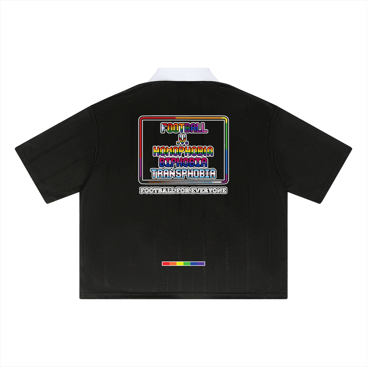 Football v Homophobia, Biphobia, Transphobia Boxy Soccer Jersey (Black Edition)