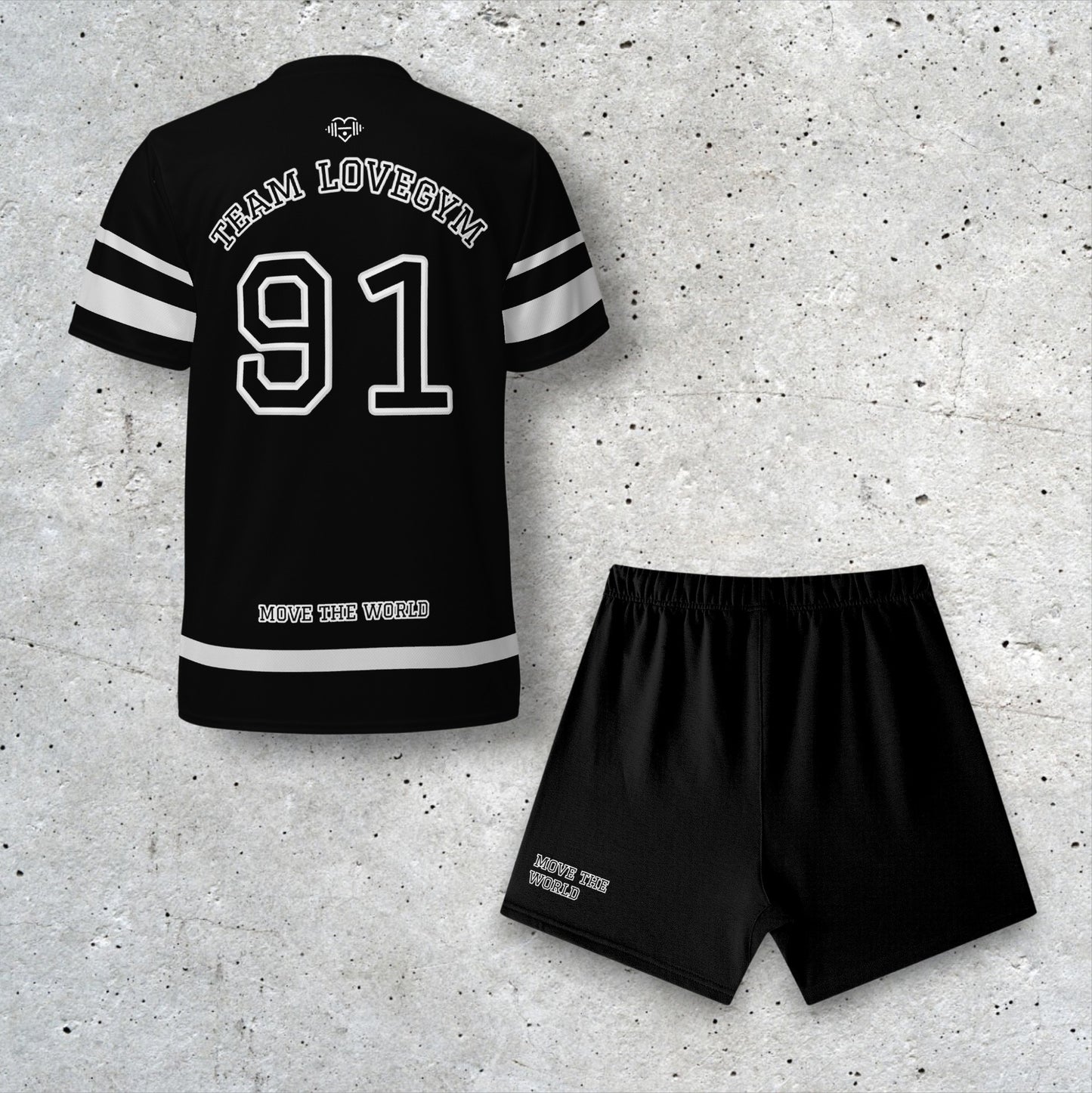 TEAM LOVEGYM Black Sports Jersey & Shorts Set
