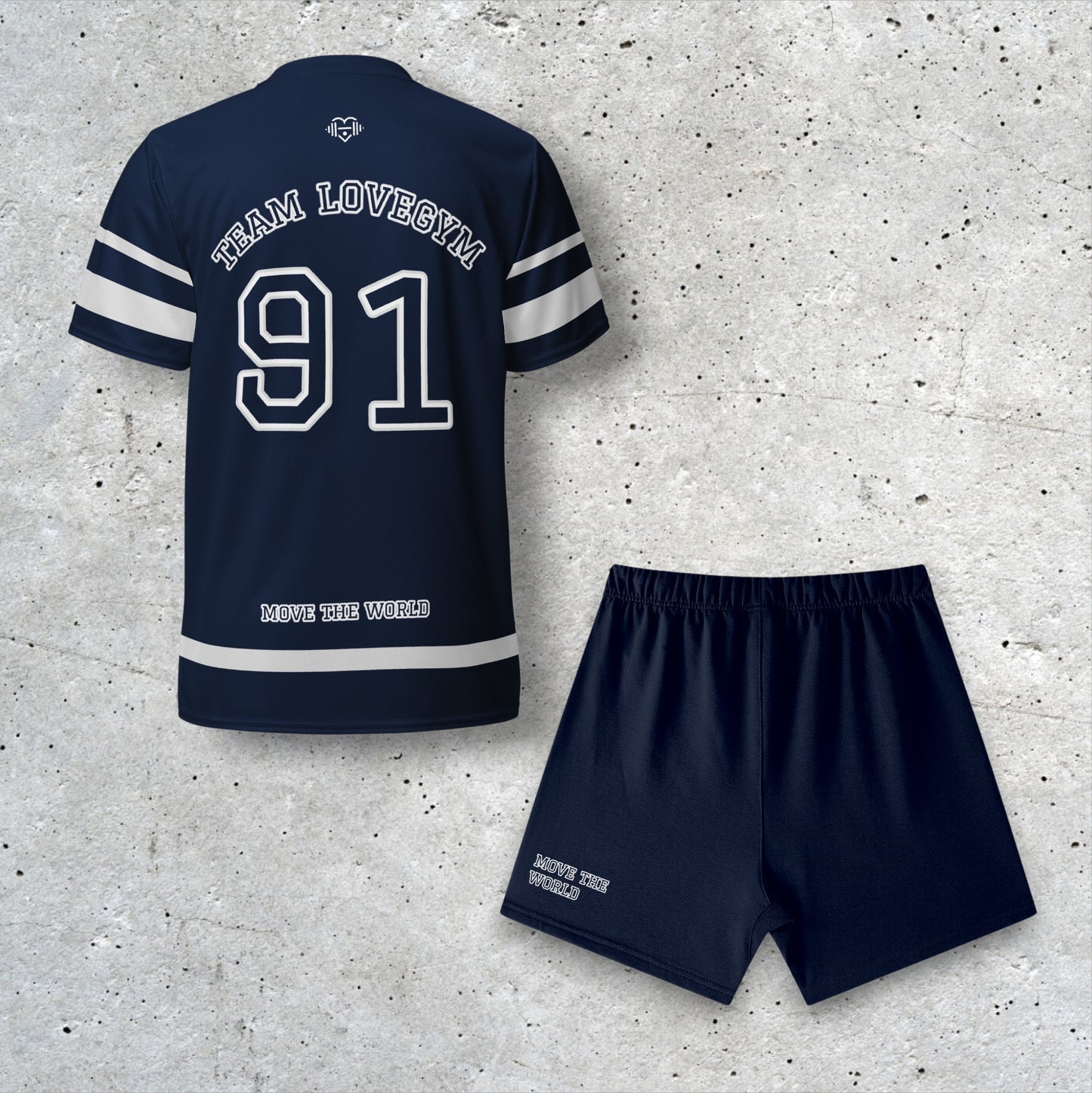 TEAM LOVEGYM Navy Sports Jersey & Shorts Set