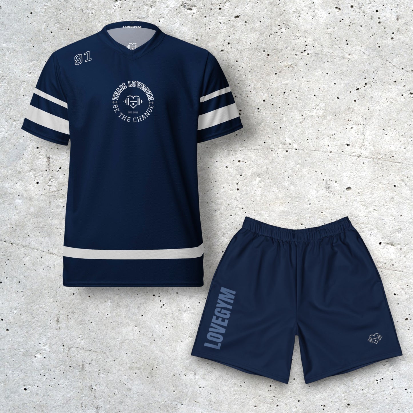 TEAM LOVEGYM Navy Sports Jersey & Shorts Set