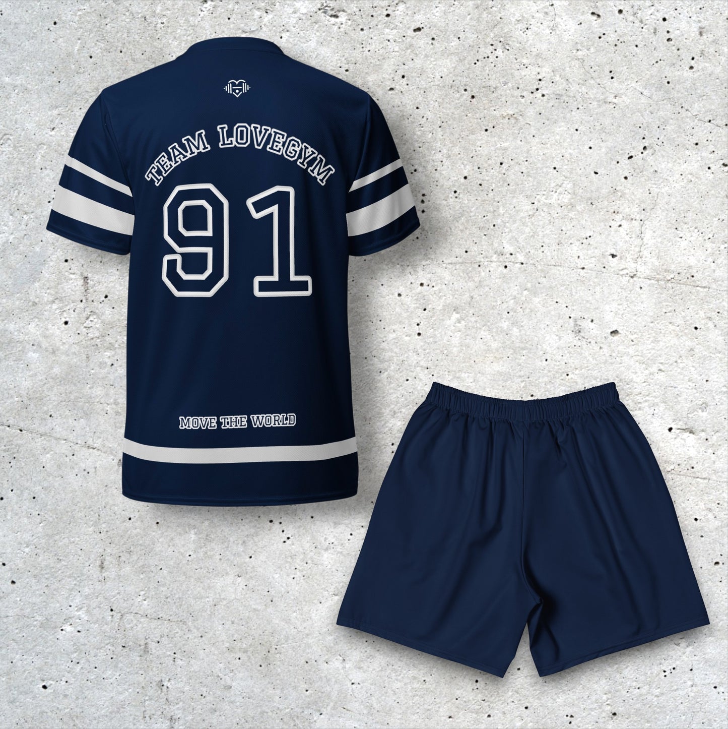 TEAM LOVEGYM Navy Sports Jersey & Shorts Set