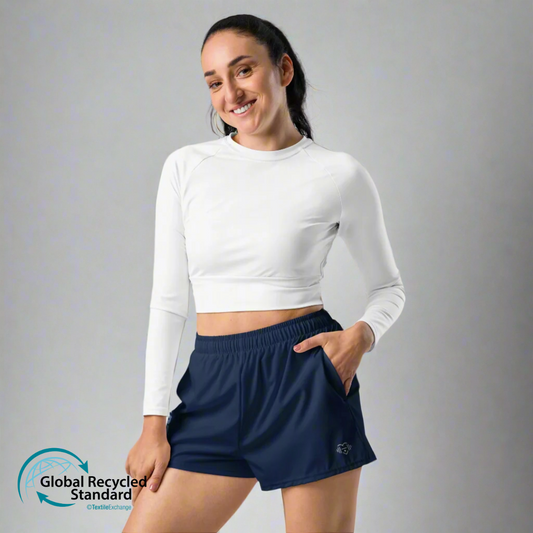 LOVEGYM Recycled Unisex Athletic Shorts in Navy – Shorter Length