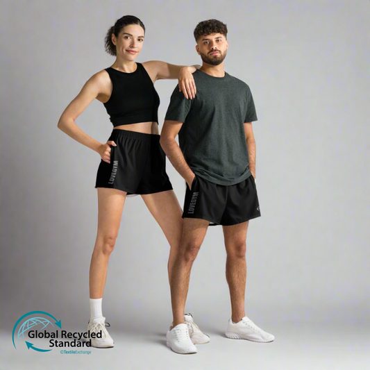 LOVEGYM Recycled Unisex Athletic Shorts in Black– Shorter Length