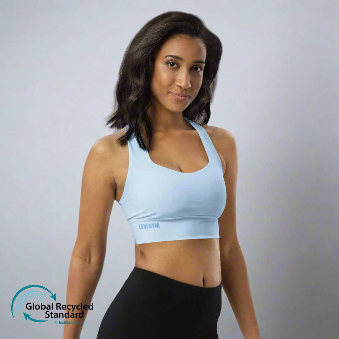 LOVEGYM Recycled Longline Sports Bra in Light Blue