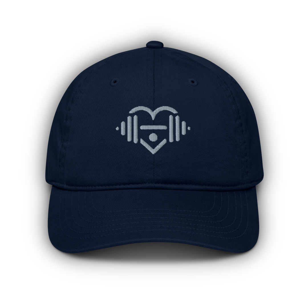 Pacific colour Organic Dad Hat with LOVEGYM logo on a white background