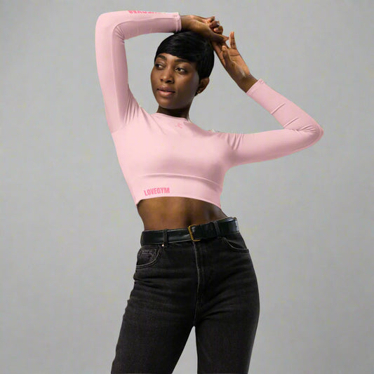 LOVEGYM Recycled Long-Sleeve Crop Top in Pink