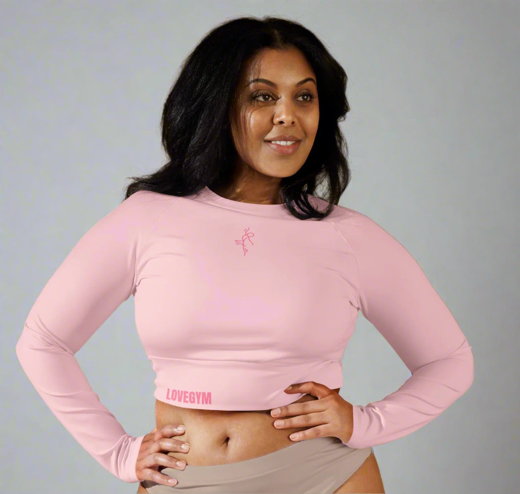LOVEGYM Recycled Long-Sleeve Crop Top in Pink