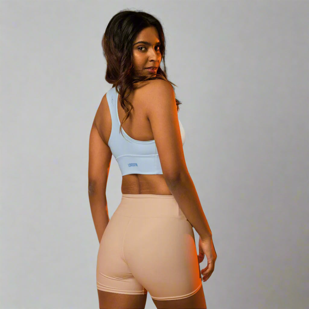 LOVEGYM Recycled Longline Sports Bra in Light Blue