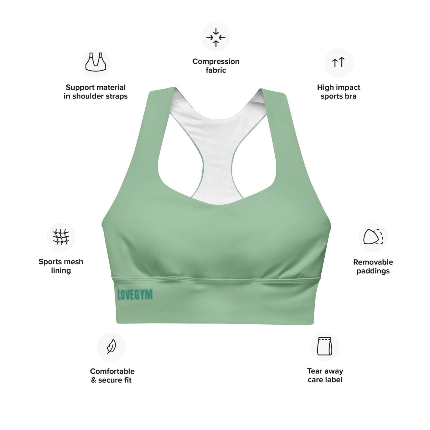 LOVEGYM Recycled Longline Sports Bra in Green