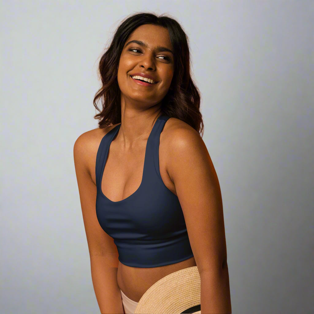 LOVEGYM Recycled Longline Sports Bra in Navy