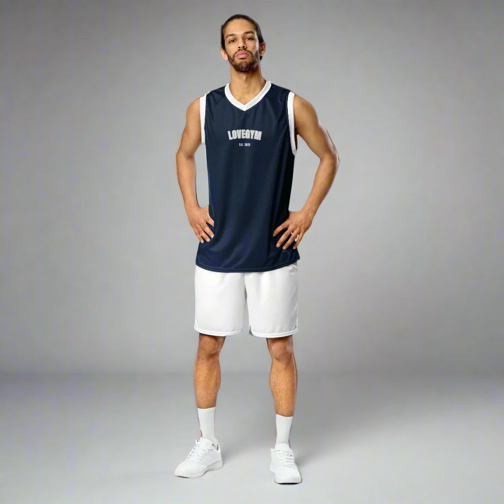 LOVEGYM Recycled unisex basketball jersey in Navy