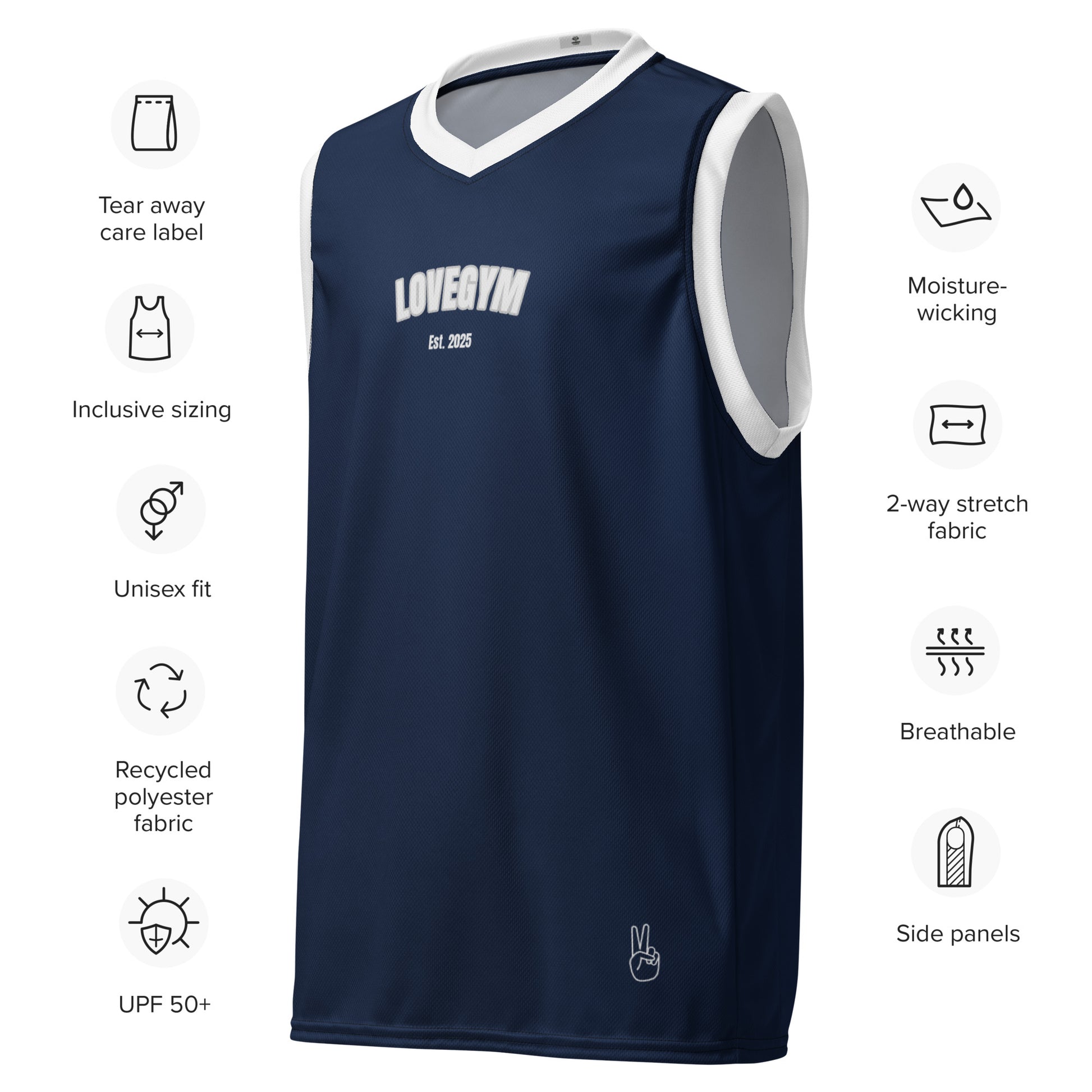 LOVEGYM Recycled unisex basketball jersey in Navy