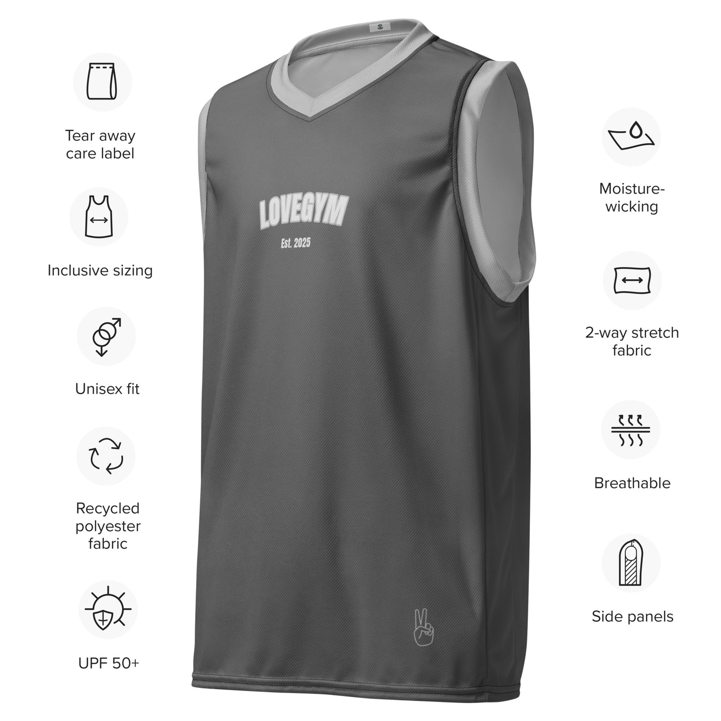 LOVEGYM Recycled Unisex Basketball Jersey in Charcoal