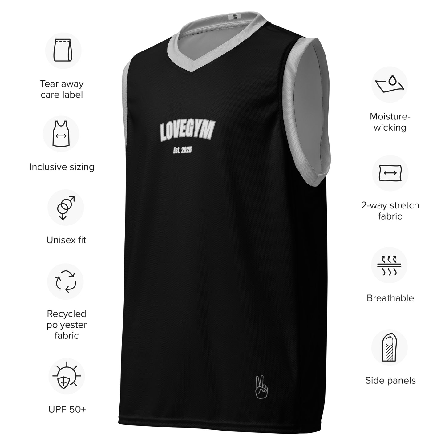 LOVEGYM Recycled Unisex Basketball Jersey in Black
