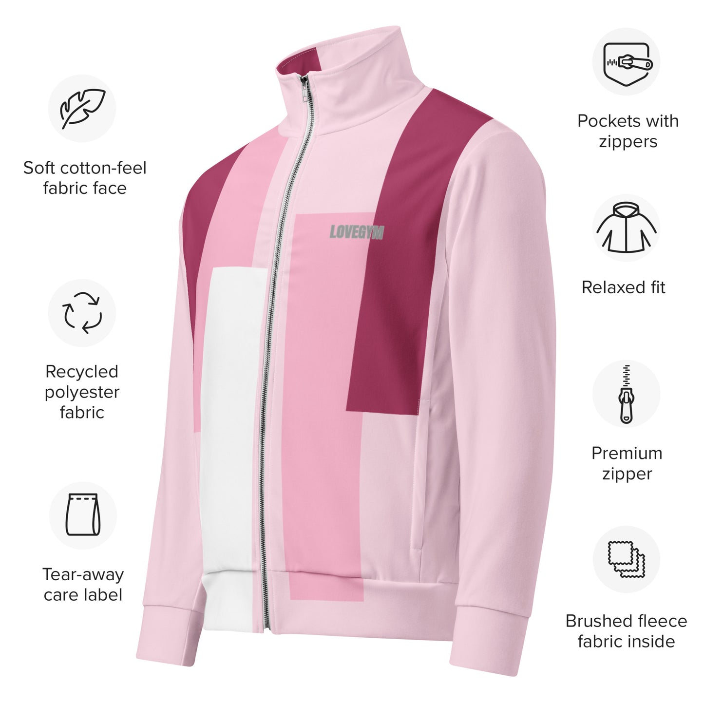 LOVEGYM Recycled Unisex Track Jacket in Pink