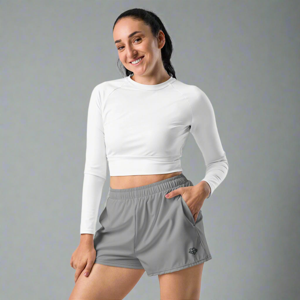 LOVEGYM Recycled Unisex Athletic Shorts in Grey– Shorter Length