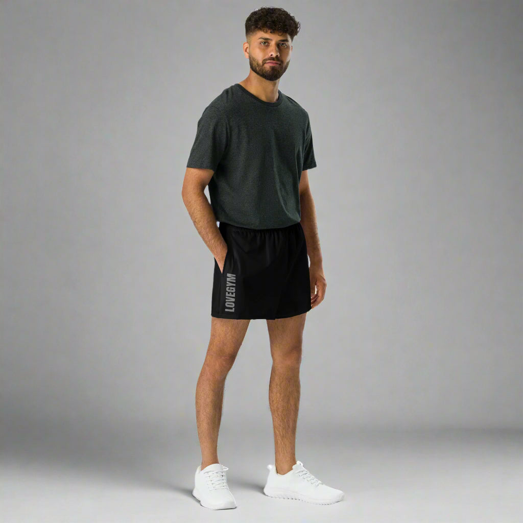 LOVEGYM Recycled Unisex Athletic Shorts in Black– Shorter Length