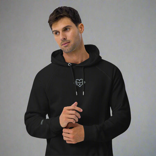 Black LOVEGYM Unisex eco raglan hoodie