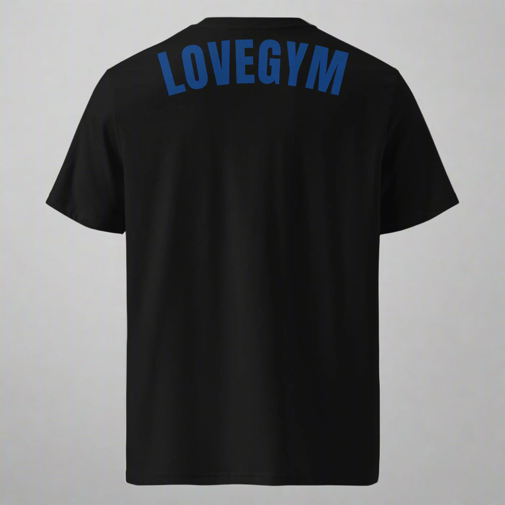 LOVEGYM Unisex Organic Cotton (Blue Graphic) T-Shirt in Black