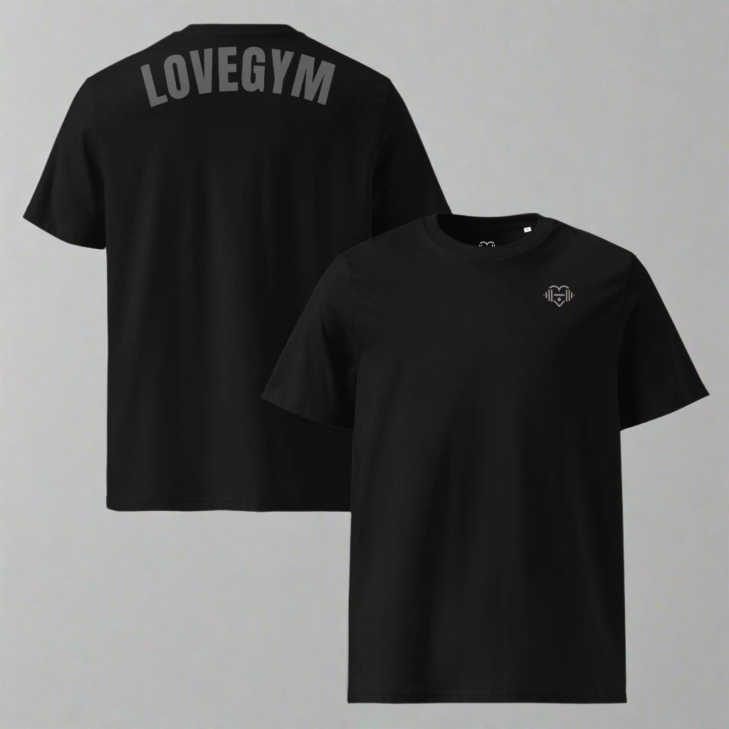 LOVEGYM Unisex Organic Cotton (Charcoal Graphic) T-Shirt in Black