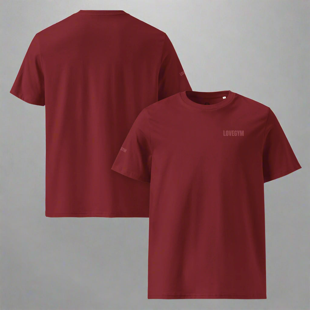 Burgundy LOVEGYM Unisex organic cotton t-shirt