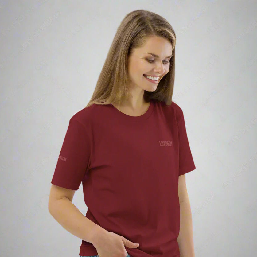 Burgundy LOVEGYM Unisex organic cotton t-shirt
