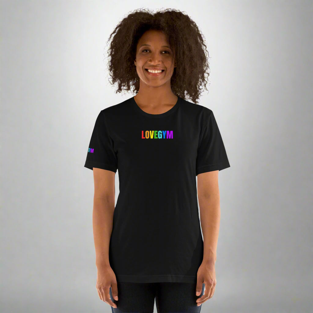 LOVEGYM Unisex T-shirt in Black – Pride Edit 🏳️🌈