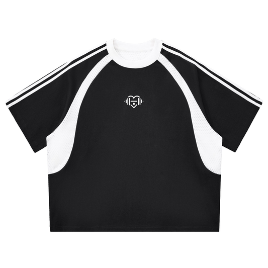 Contrast Stripes Panel Mesh T-Shirt