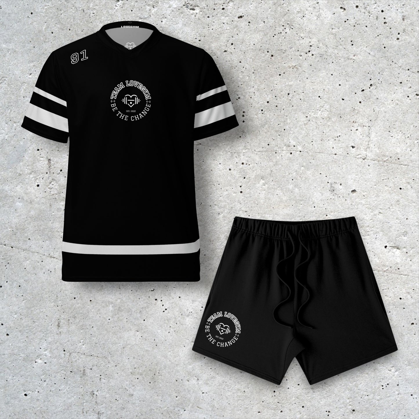 TEAM LOVEGYM Black Sports Jersey & Shorts Set