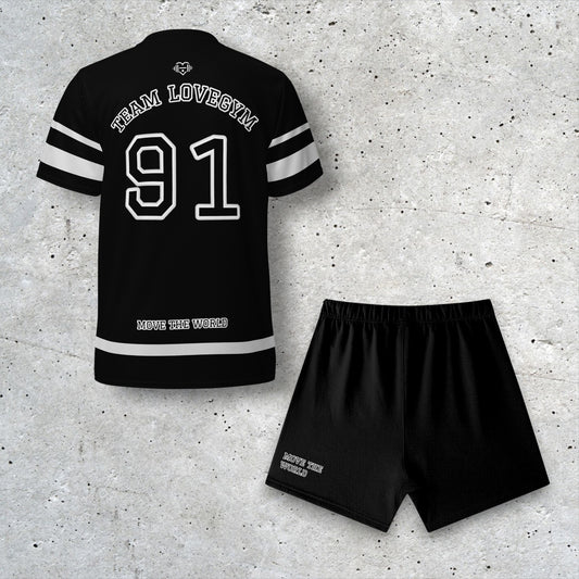 TEAM LOVEGYM Black Sports Jersey & Shorts Set