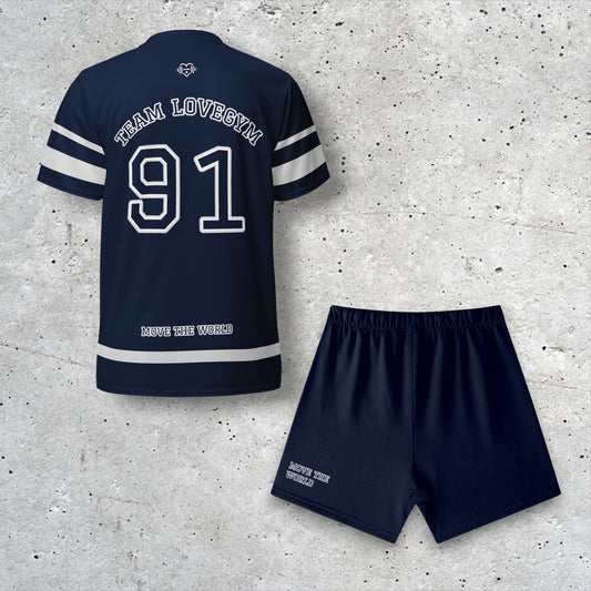 TEAM LOVEGYM Navy Sports Jersey & Shorts Set