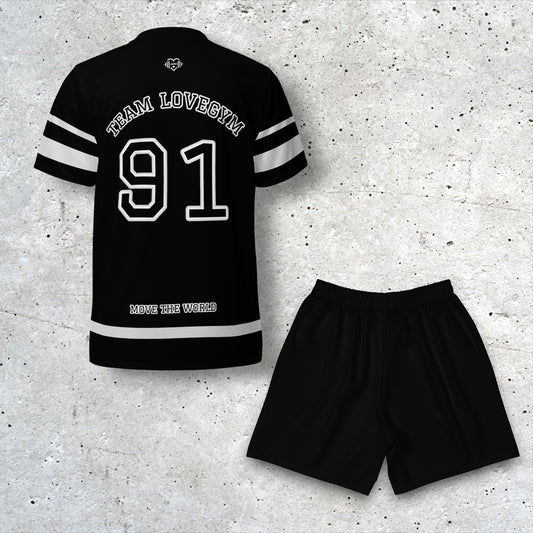 TEAM LOVEGYM Black Sports Jersey & Shorts Set