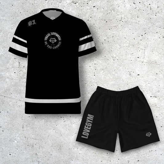 TEAM LOVEGYM Black Sports Jersey & Shorts Set