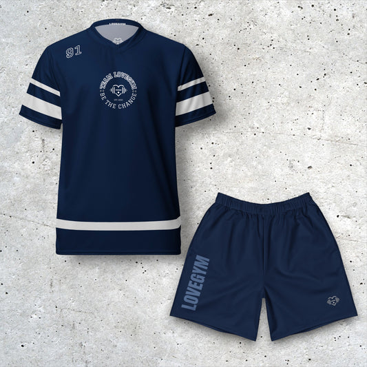 TEAM LOVEGYM Navy Sports Jersey & Shorts Set