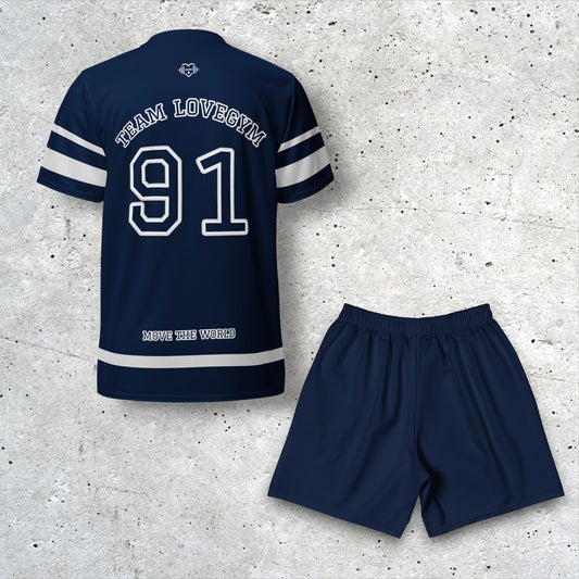 TEAM LOVEGYM Navy Sports Jersey & Shorts Set