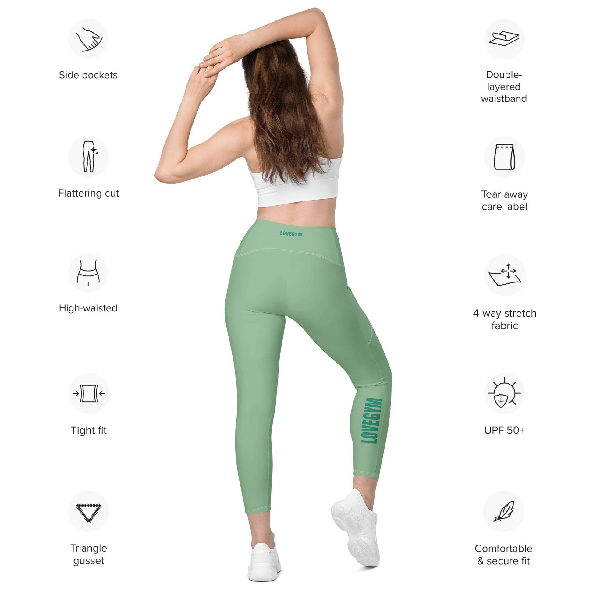 Green LOVEGYM RECYCLED Leggings with pockets