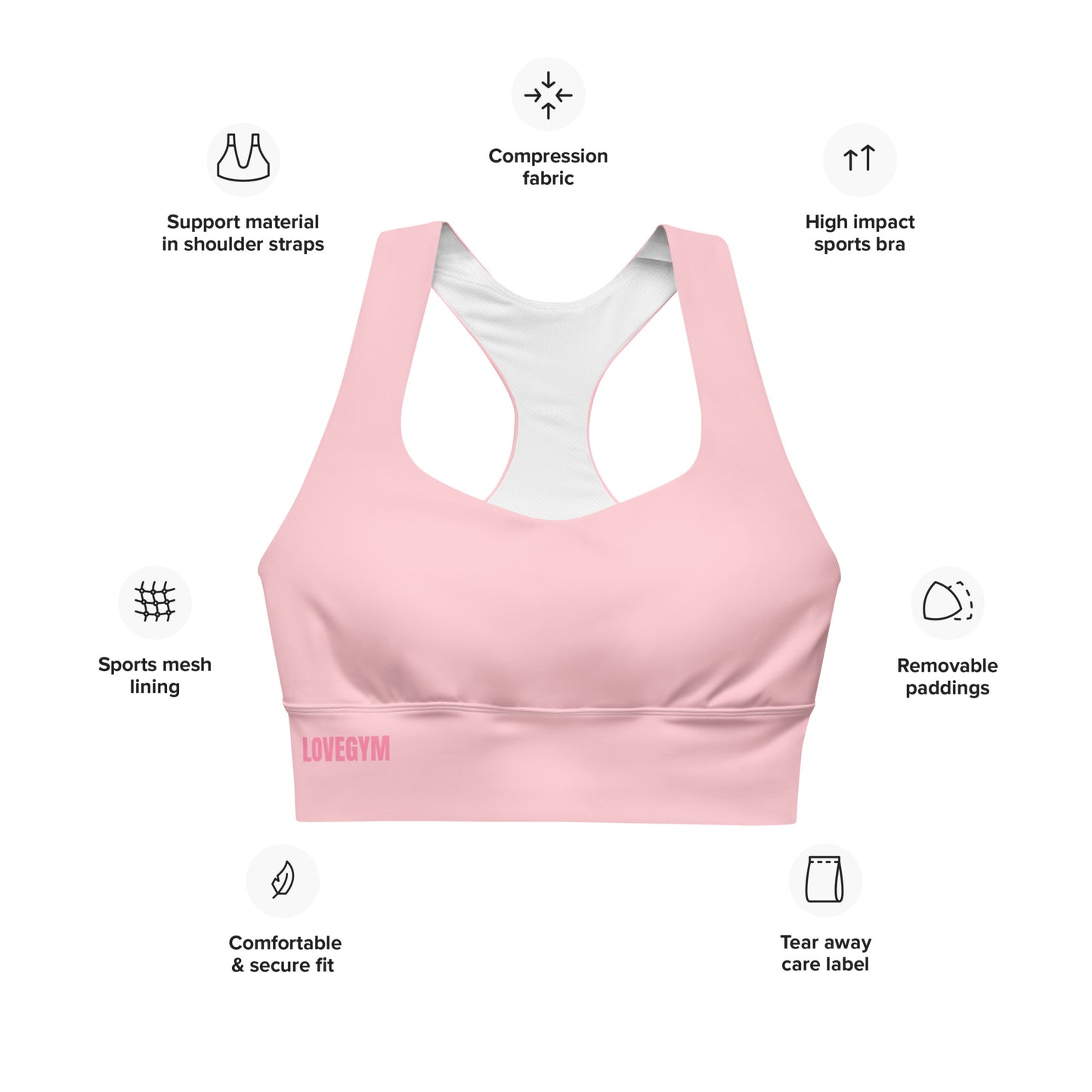 LOVEGYM Recycled Longline Sports Bra in Pink