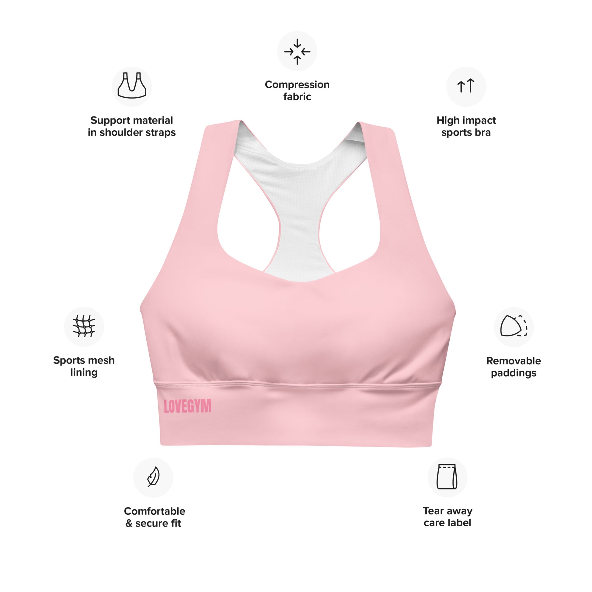 LOVEGYM Recycled Longline Sports Bra in Pink