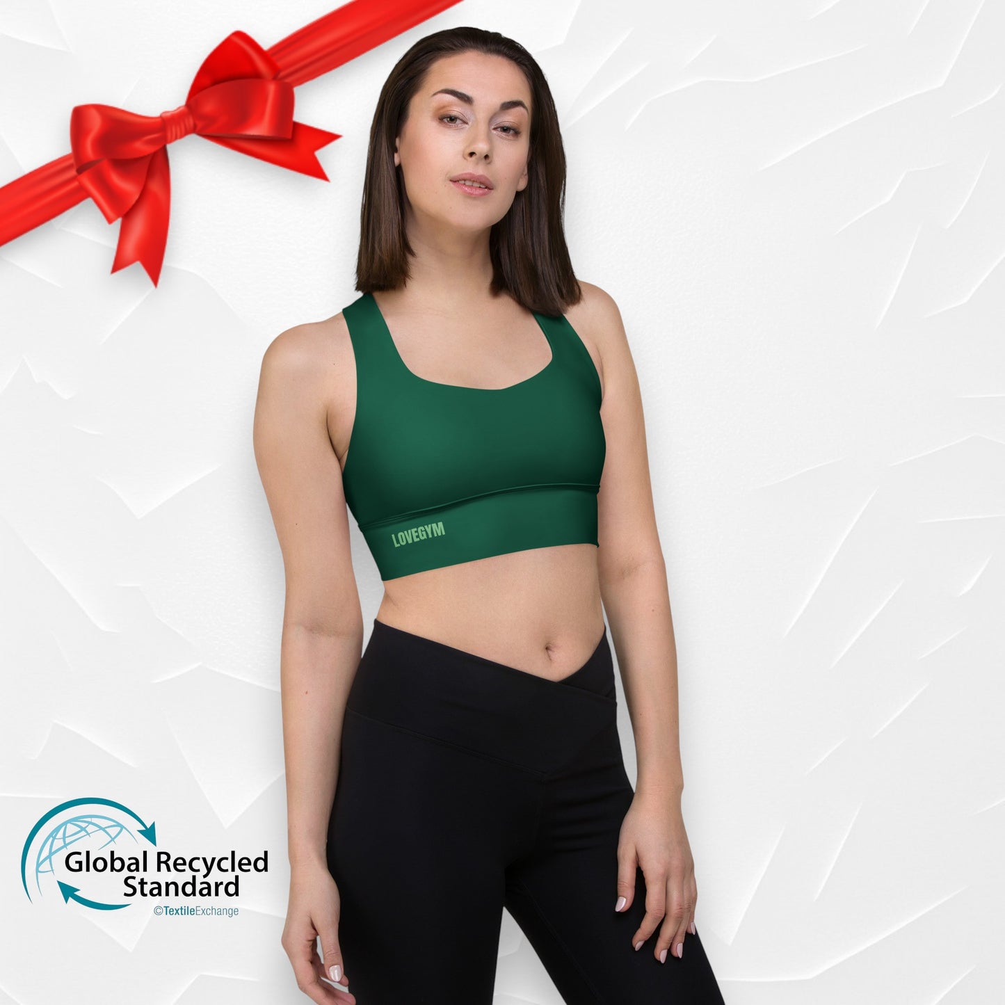 LOVEGYM Longline Recycled Sports Bra — Forest Green Edition
