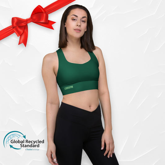 LOVEGYM Longline Recycled Sports Bra — Forest Green Edition