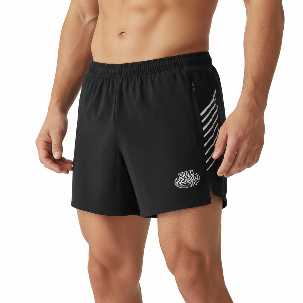 Skill School HQ Shorts — Half Side Angle