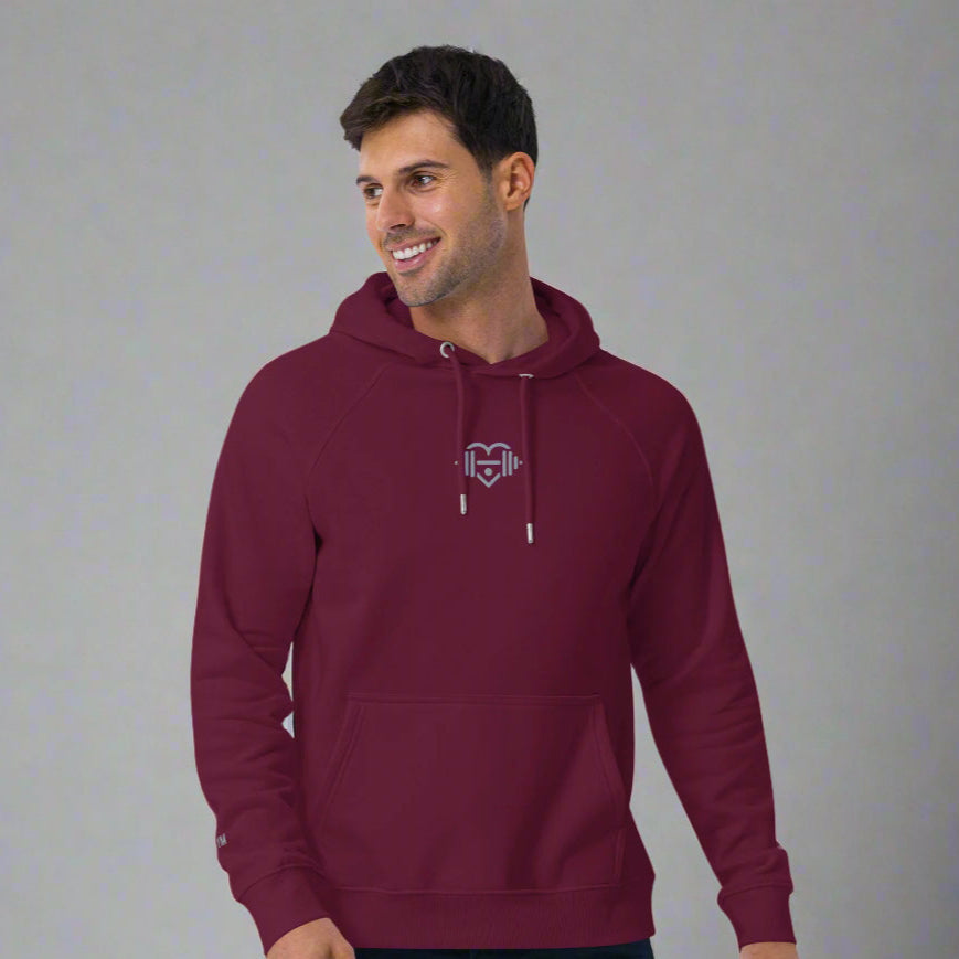 Burgundy LOVEGYM Unisex eco raglan hoodie