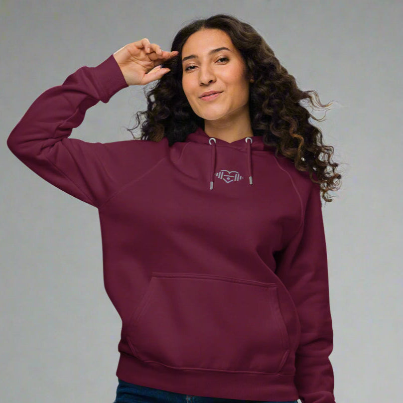 Burgundy LOVEGYM Unisex eco raglan hoodie