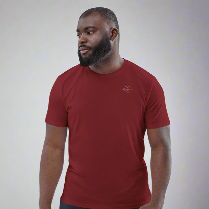 LOVEGYM Organic Cotton Graphic T-Shirt in Burgundy