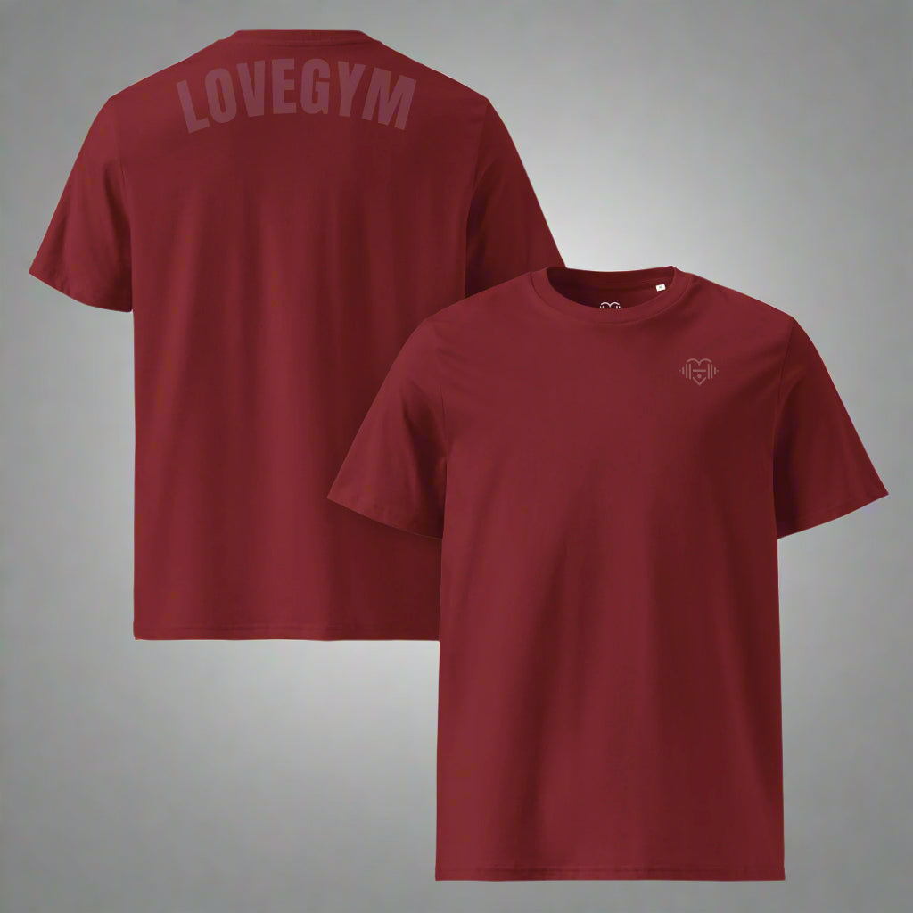 LOVEGYM Organic Cotton Graphic T-Shirt in Burgundy